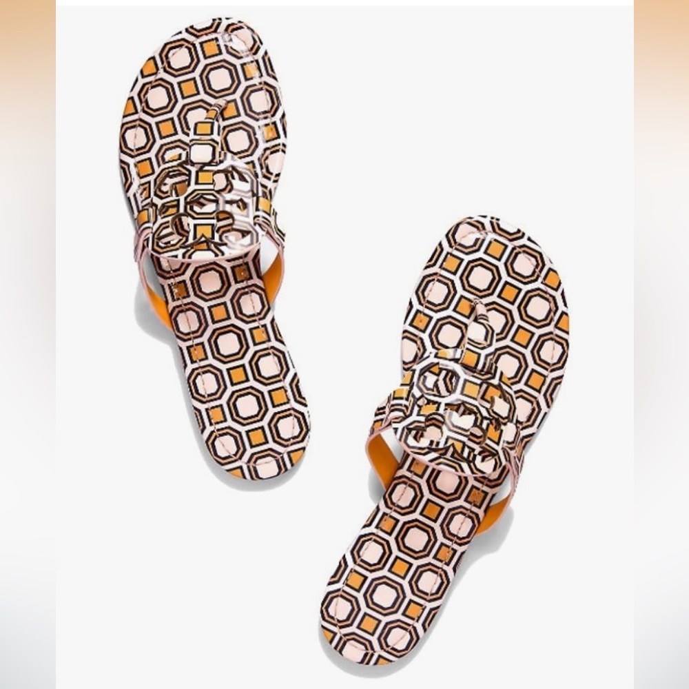 Tory Burch miller printed patent leather sandals ballet pink octagon square 8.5